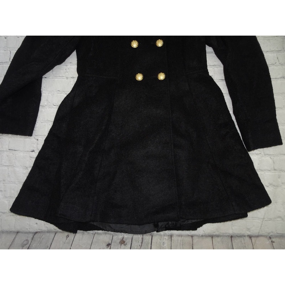 Liz Claiborne Sz M Women's Black Boucle Faux Fur Hooded Wool Blend Swing Coat - Picture 4 of 9